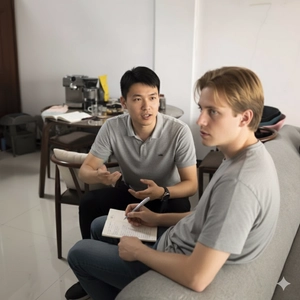 Teacher and student working through a Chinese lesson together